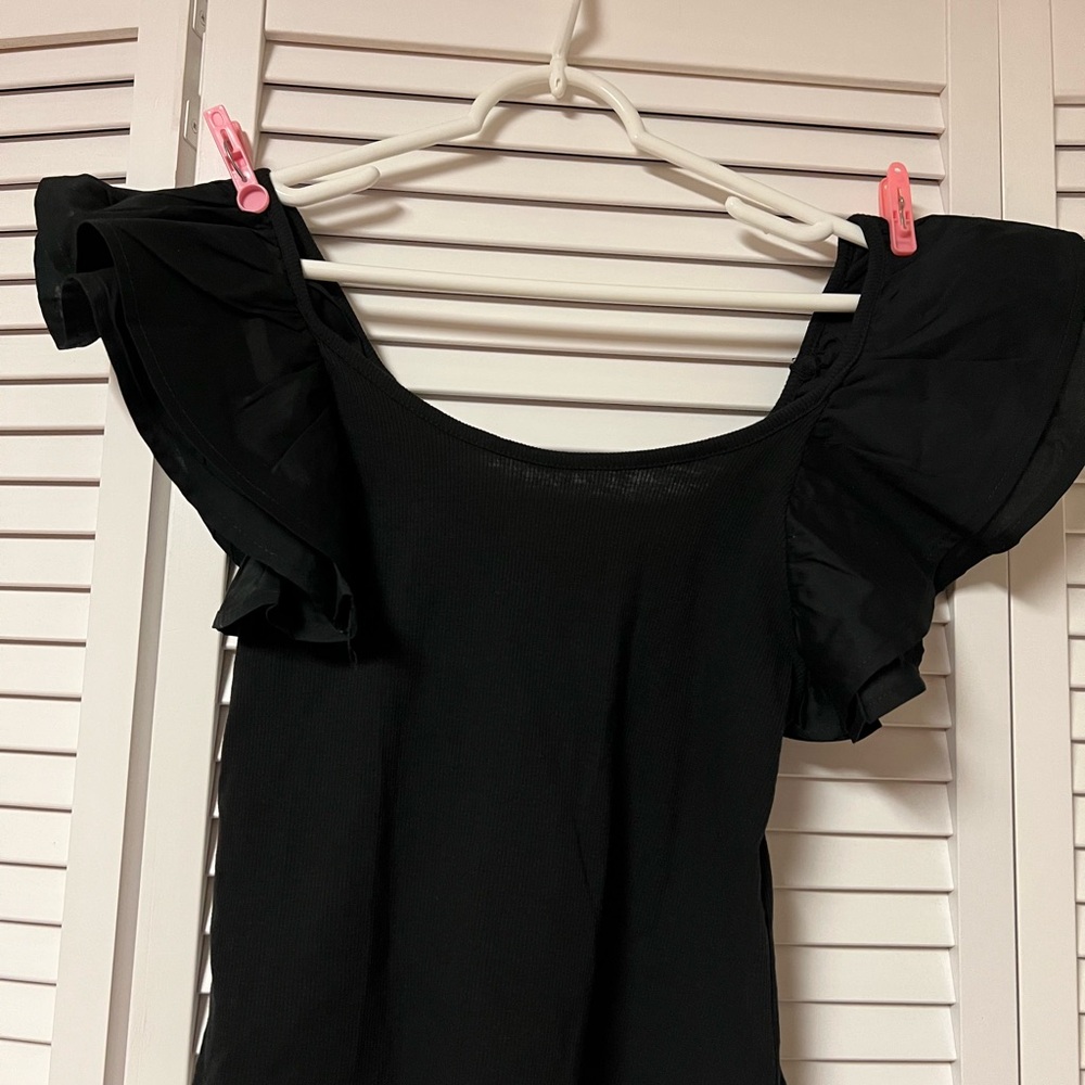 Black Ruffle Sleeve Top